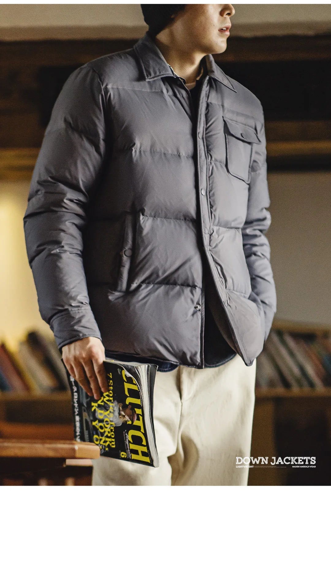 Maden Casual 90% White Duck Down Jacket Lightweight Warm Cold-resistant Single-breasted Lapel Puffer Jacket Men Winter Outerwear