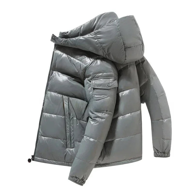 New Winter Men Black Shiny Puffer Jackets Hooded Casual Duck Down Coats High Quality Male Outdoor Windproof Warm Jackets Size 4X