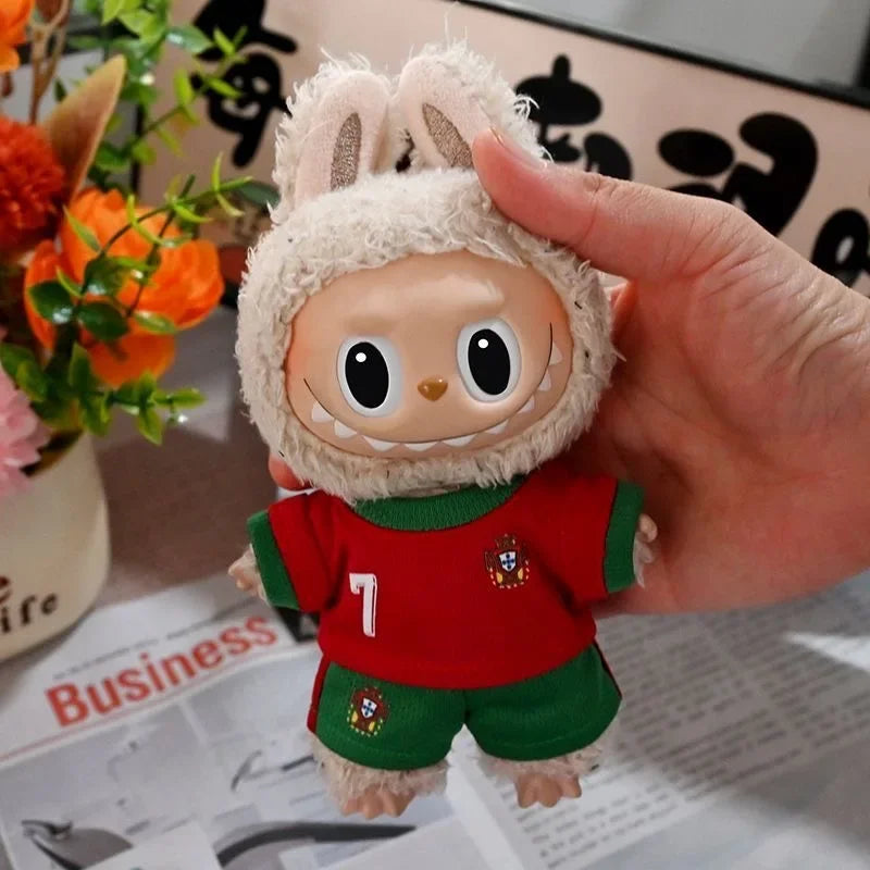 17cm Labubu Football Vinyl Pendant Doll Size 7 V1V2 V3 DIY Clothing Set Sportswear for Kids Creative Child Gift Toy