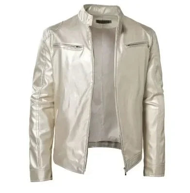 2024 Fashion Mens Leather Jacket Slim Fit Stand Collar PU Jacket Male Anti-wind Motorcycle Lapel Diagonal Zipper Jackets Spring