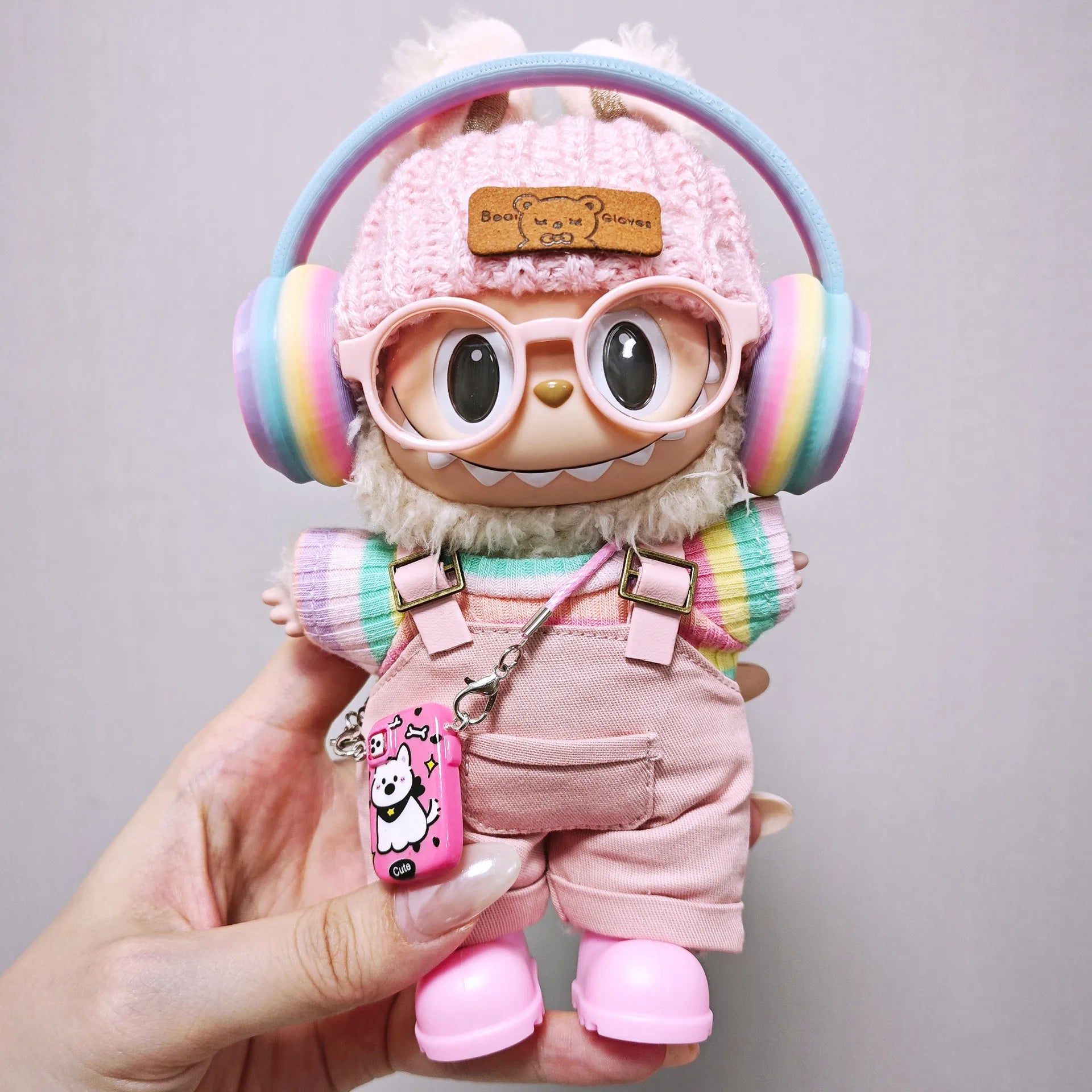 For Labubu Clothes Pink Overalls, Colorful Headphone Sets, Rainbow-colored Pleated Skirt Clothing, Labubu Accessories (no Dolls)
