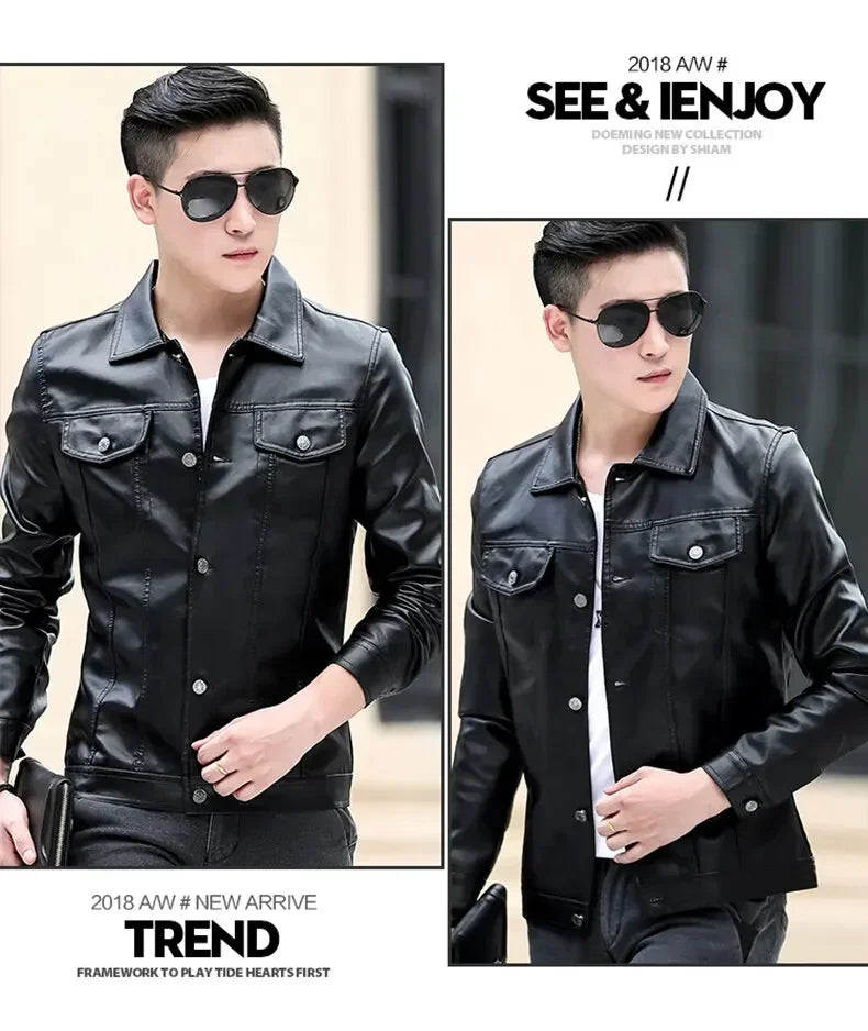 brand New leather jacket for men's leather jacket casual jacket Korean trend slim fit handsome youth Leather Coat mens plus size