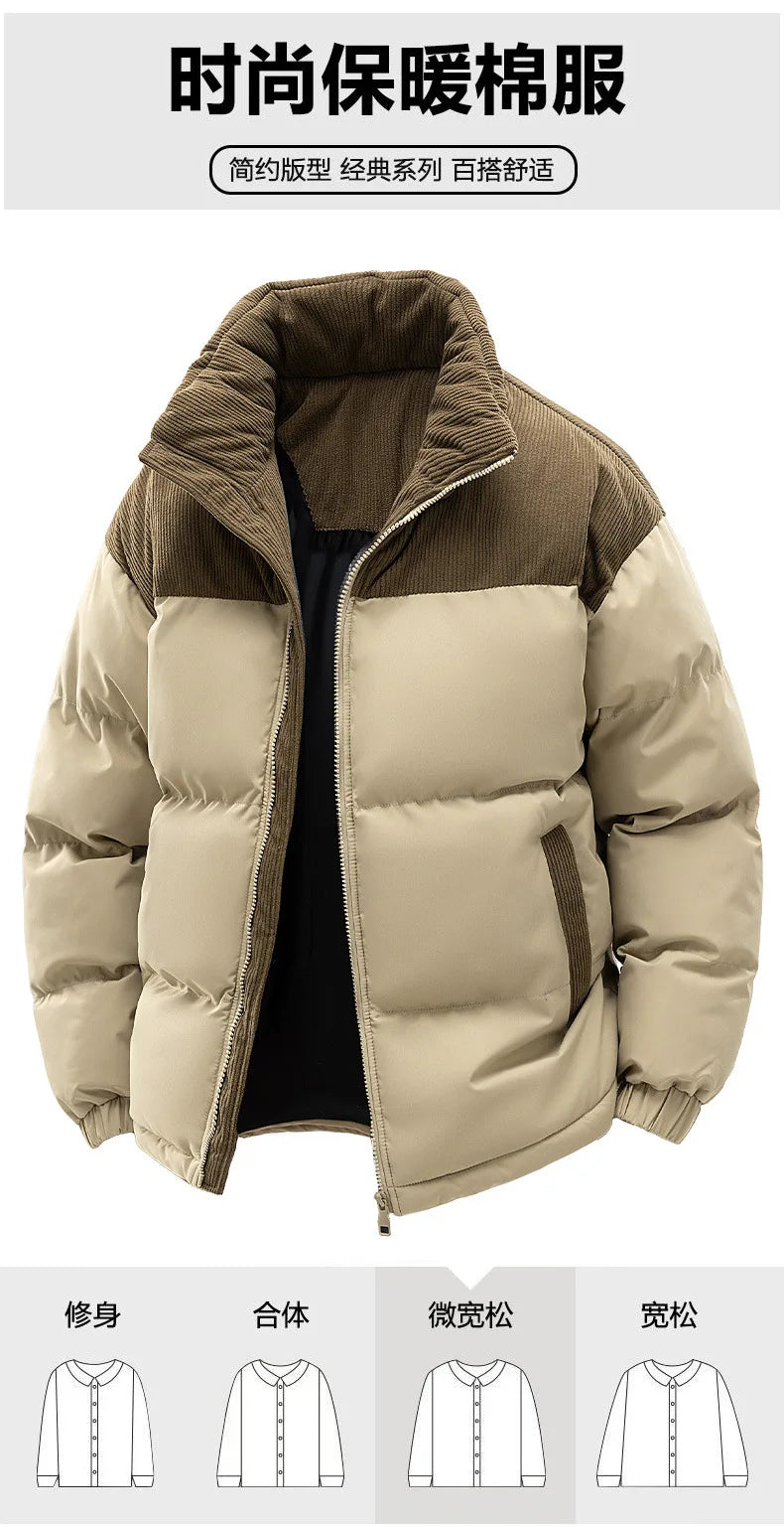 2025 Men's Color-coded Casual Trendy Loose Long Sleeve Hooded Quilted Jackets Male Winter New Fashion Thicken Clothes Coats Tops
