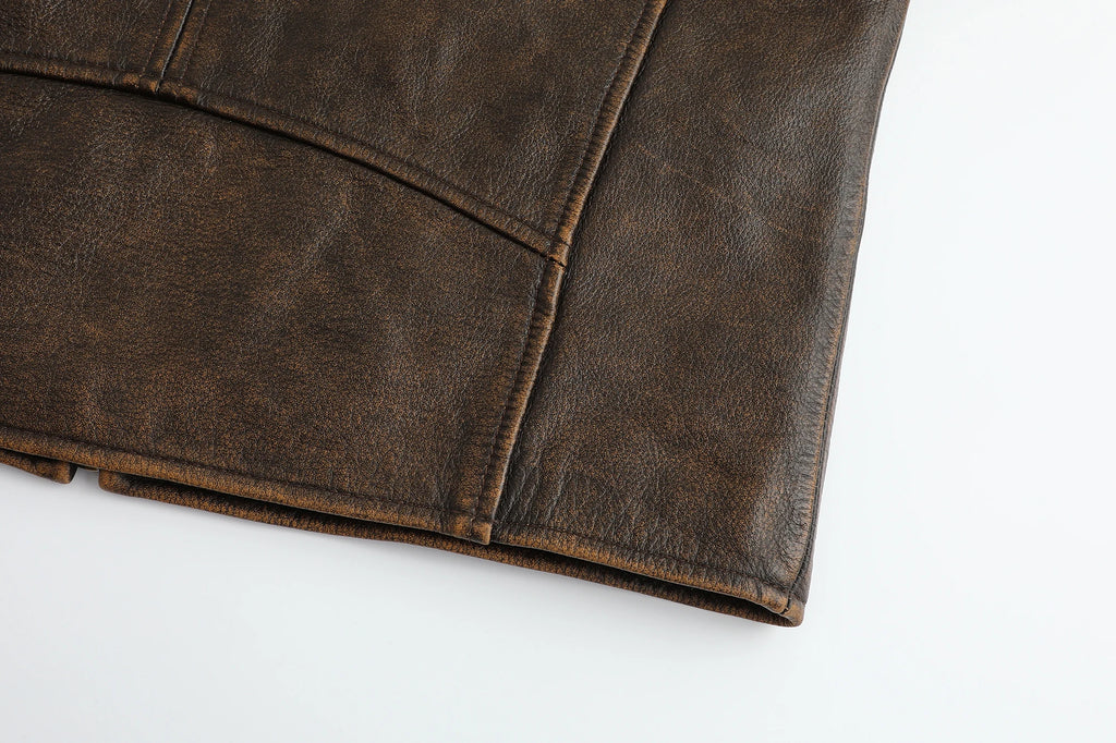New Top-Layer Cowhide Leather Jacket Men's Four Seasons Motorcycle Leather Jacket Slim-Fit Lapel Multi-Pocket Jacket