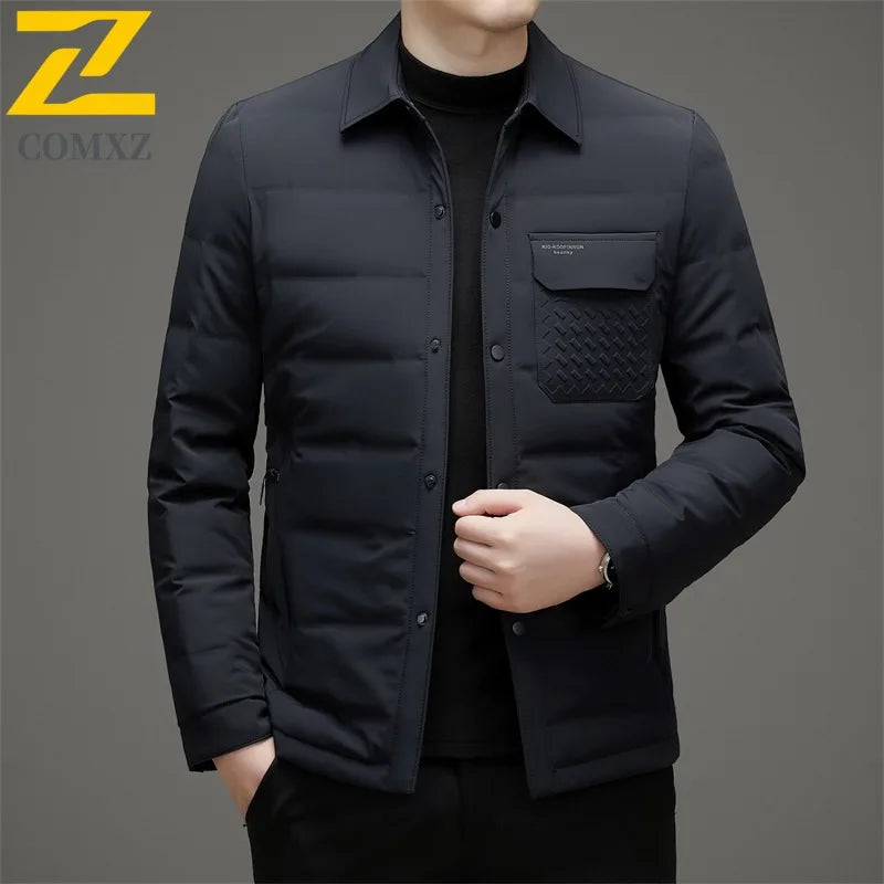COMXZ Mens Puffer Jacket Casual Turndown Collar Commuting Office Lightweight Coat Travel Single-breasted Warm Autumn Winter Coat
