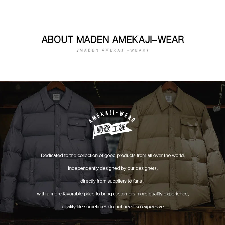 Maden Casual 90% White Duck Down Jacket Lightweight Warm Cold-resistant Single-breasted Lapel Puffer Jacket Men Winter Outerwear
