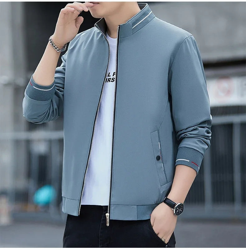 New Autumn Winter Men's Casual Sports Jacket Fashionable Trend Windproof Portable Pocket Stand Up Collar Fashionable Coat