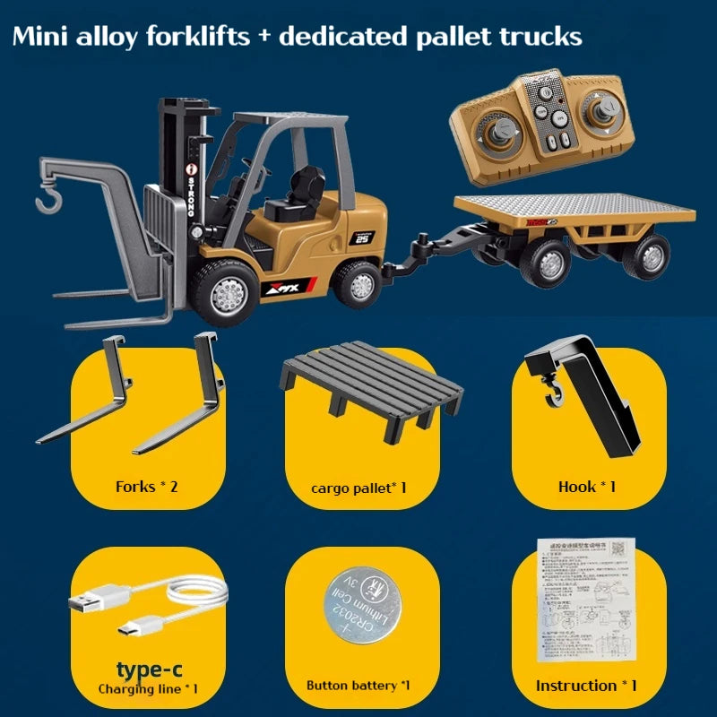New 1:64 Rc Remote Control Car 2.4g Full-Scale Mini Excavator Tipper Truck Engineering Vehicle Forklift Valentine'S Day Toy Gift