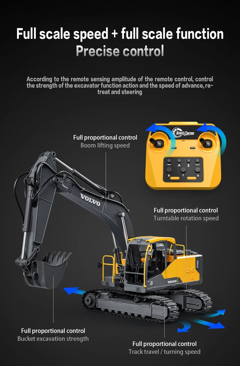 Double E E598 Large Rc Excavator 1/16 3in1 Alloy Truck E590 Remote Control Engineering Vehicle Toy Model For Boys Kids Gift