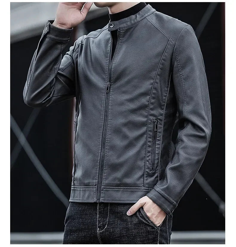 New Men's Motorcycle Leather Jacket Slim Men Leather Jacket Outer Wear Clothing For Male PU Leather Jackets Thin Business Jacket