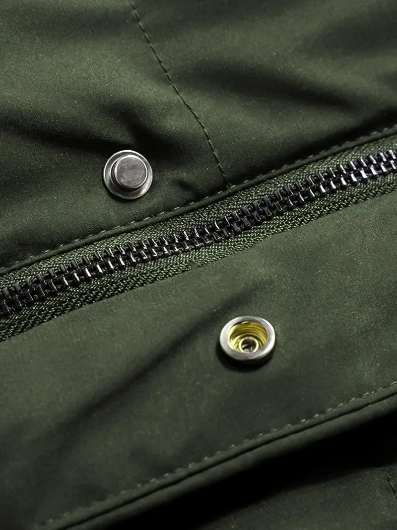 Men'S Heavyweight Winter Coat Windproof Cold Weather Jacket with Full-Length Zipper, Hooded Long Formality, Large Front Pockets