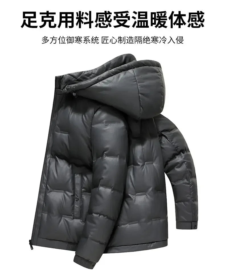 Winter Hooded Down Jacket Men Thicken Warm Genuine Leather Man Luxury Coat Male Fluffy Sheepskin Puffer