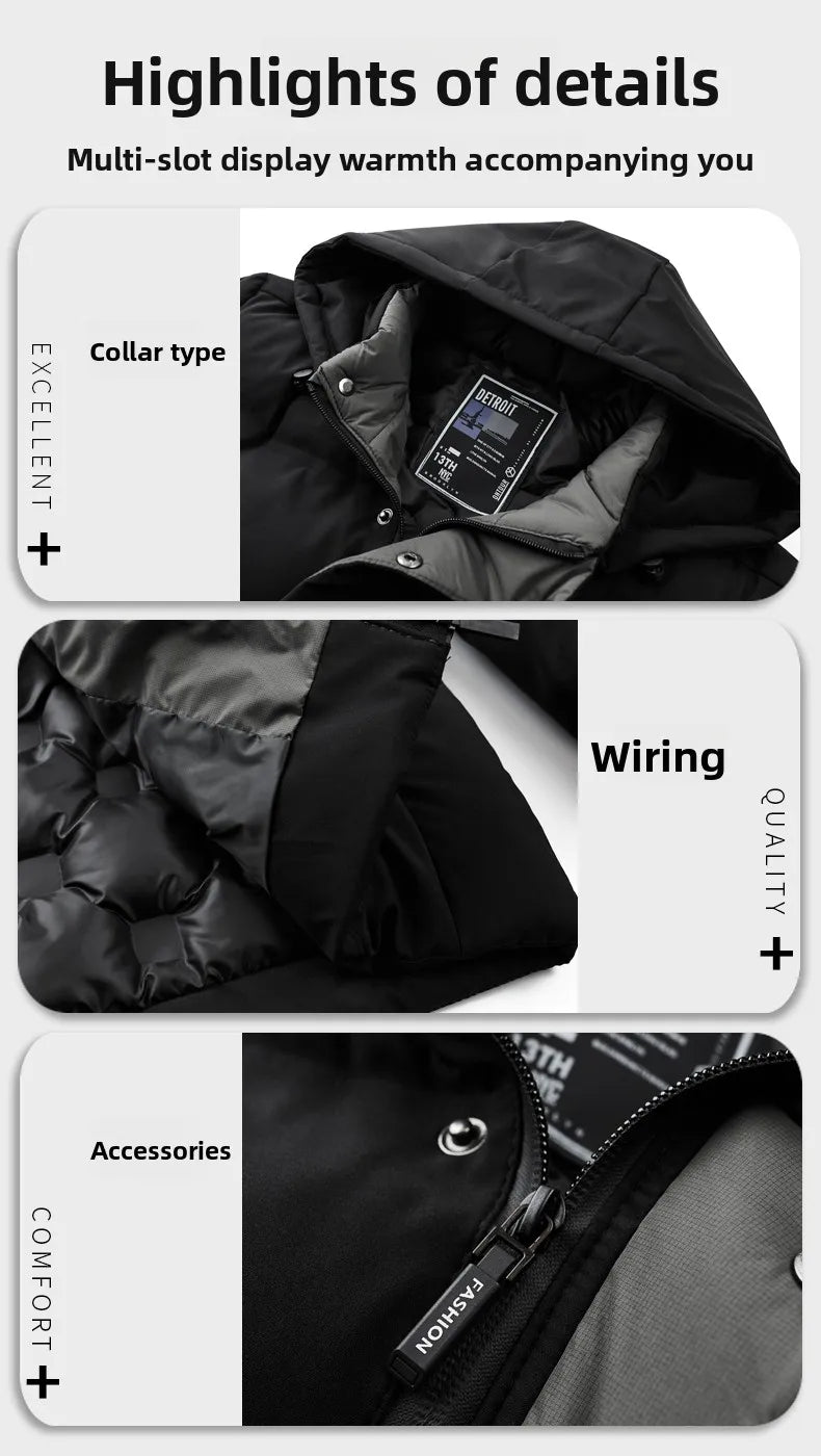 Top Grade Thicken Fashion Hooded Winter Warm Outerwear Designer Business Parka Coat Mens Newest Jacket Windbreaker