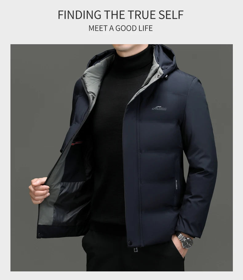 Top Grade Thicken Fashion Hooded Winter Warm Outerwear Designer Business Parka Coat Mens Newest Jacket Windbreaker