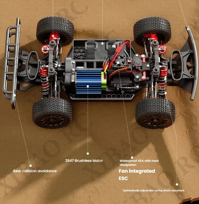 Rc Car Off Road 4x4 High Speed 70KM/H Remote Control Car with LED Headlight Brushless 4WD 1/16 Monster Truck Toys for Boys Gift