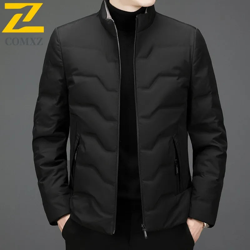 COMXZ Mens Down Jacket 2025 New Classic Solid Color Outdoor Camping Windproof Parka Fashion Lightweight Warm Autumn Winter Coat
