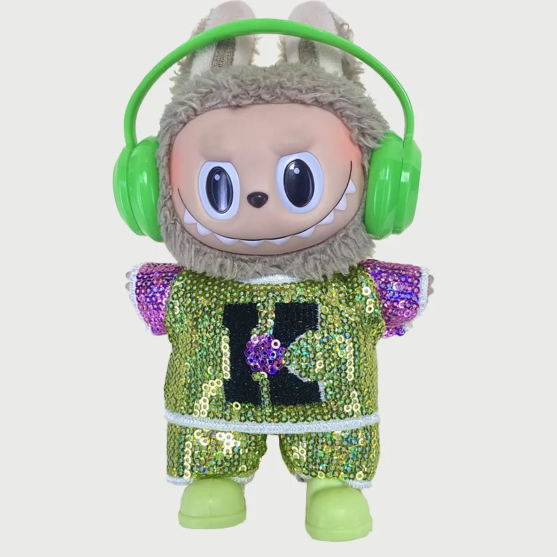 LABUBU clothes Handmade sequined outfit, two-piece jacket and trousers LABUBU accessories Headphones Shoes accessories (no dolls