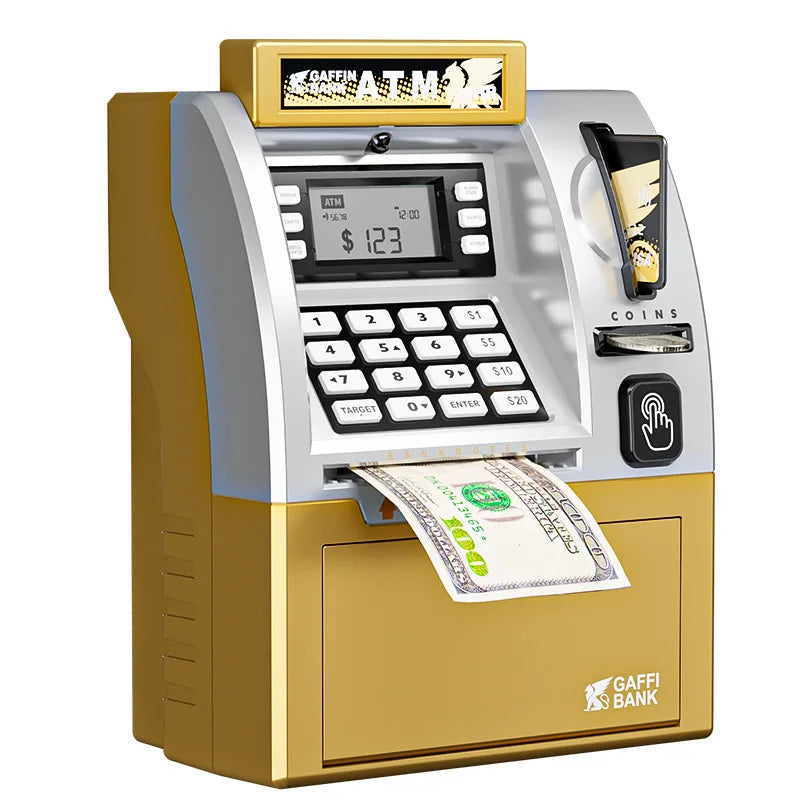 Playing house, savings toys, ATM machines, smart card swiping, coin counting, large safe, password, and money storage can