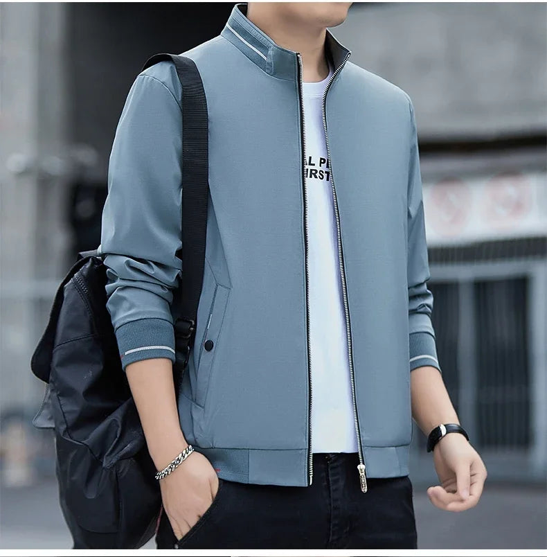 New Autumn Winter Men's Casual Sports Jacket Fashionable Trend Windproof Portable Pocket Stand Up Collar Fashionable Coat