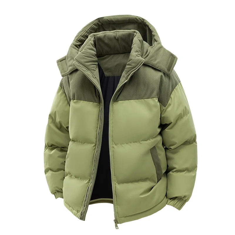 2025 Men's Color-coded Casual Trendy Loose Long Sleeve Hooded Quilted Jackets Male Winter New Fashion Thicken Clothes Coats Tops