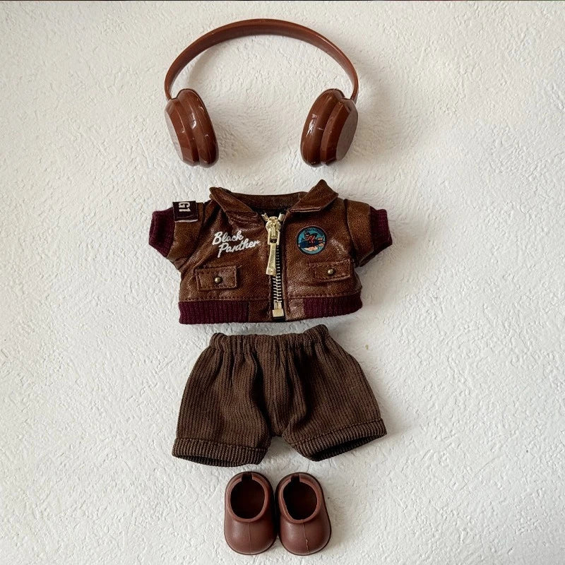 For 15/17cm Labubu Doll Fashion Trend Locomotive Clothing Set plush toy Leather Jacket Clothes designer Diy original Accessories