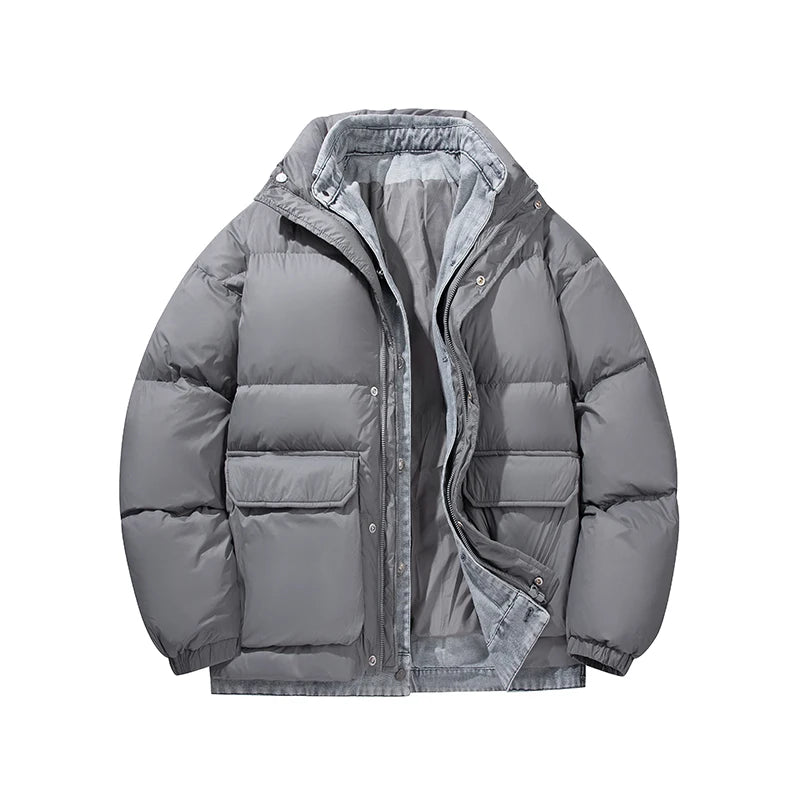 COMXZ Luxury Down Jacket Stand Collar Fake Two-Piece Cold Protection Coat Hiking Travel Winter Wear Lightweight Puffer Jacket