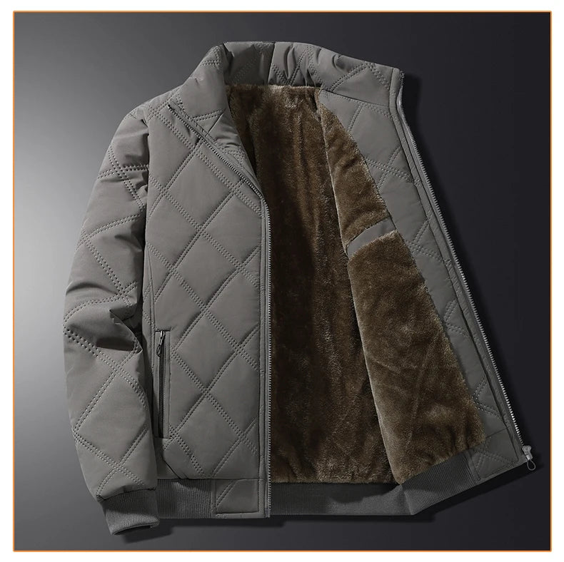 Fleece Jacket for Men 2025 Thick Stand Collar Solid Winter Jacket Men Windproof Warm Business Casual Men Coats High Quality