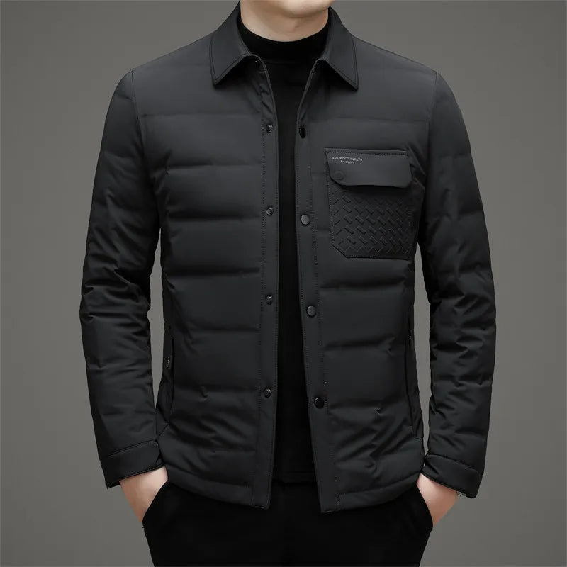 COMXZ Mens Puffer Jacket Casual Turndown Collar Commuting Office Lightweight Coat Travel Single-breasted Warm Autumn Winter Coat