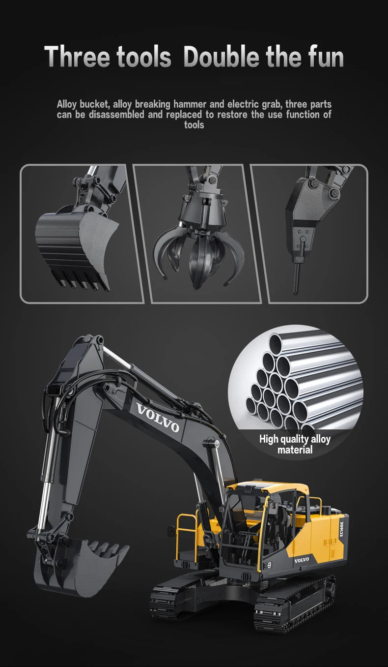 Double E E598 Large Rc Excavator 1/16 3in1 Alloy Truck E590 Remote Control Engineering Vehicle Toy Model For Boys Kids Gift