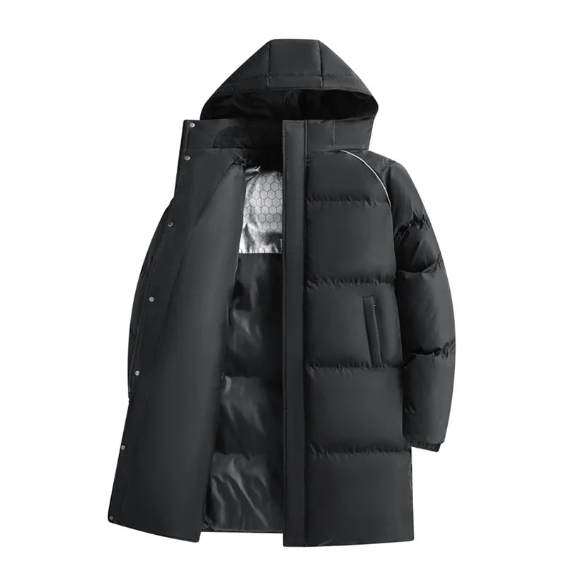 2025 Men's High-Quality Mid-Length Jacket Coat, Winter Thick and Warm Overcoat, Pure Color Youth Cotton Coat Jacket,Outdoor Coat