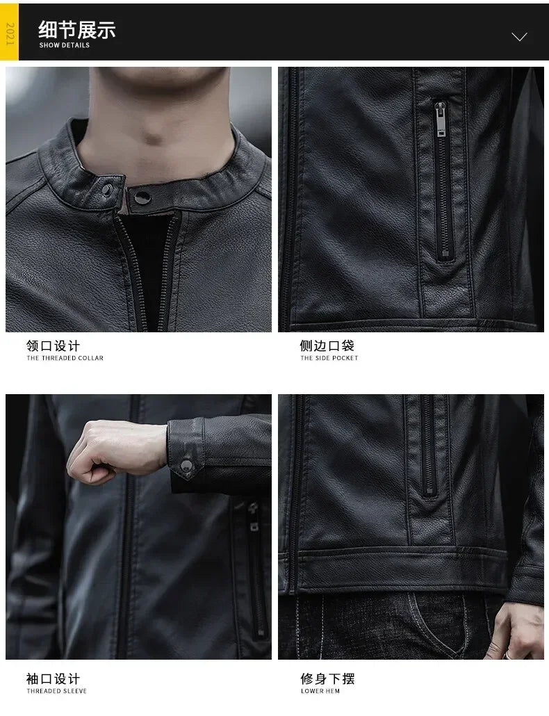 New Men's Motorcycle Leather Jacket Slim Men Leather Jacket Outer Wear Clothing For Male PU Leather Jackets Thin Business Jacket