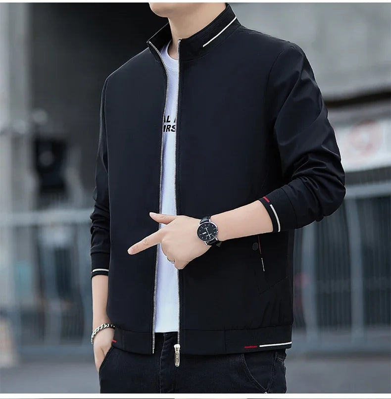 New Autumn Winter Men's Casual Sports Jacket Fashionable Trend Windproof Portable Pocket Stand Up Collar Fashionable Coat