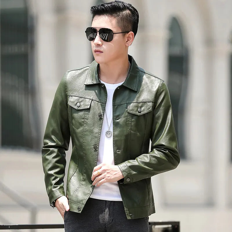 brand New leather jacket for men's leather jacket casual jacket Korean trend slim fit handsome youth Leather Coat mens plus size