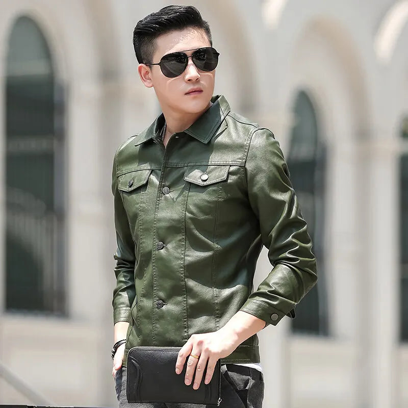 brand New leather jacket for men's leather jacket casual jacket Korean trend slim fit handsome youth Leather Coat mens plus size
