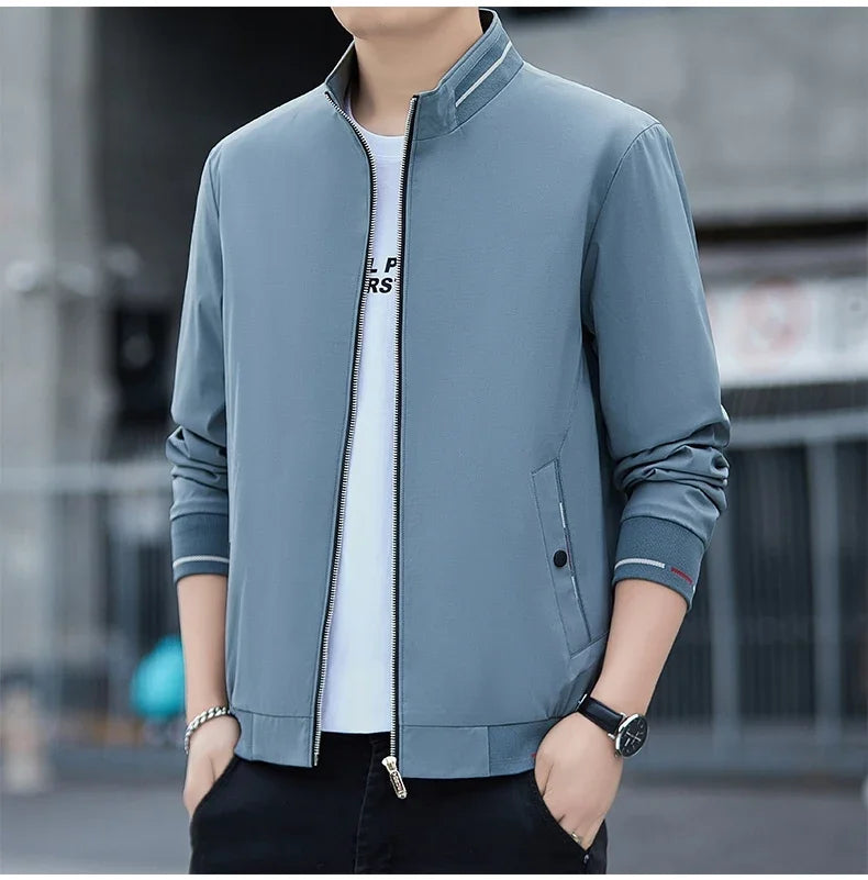 New Autumn Winter Men's Casual Sports Jacket Fashionable Trend Windproof Portable Pocket Stand Up Collar Fashionable Coat