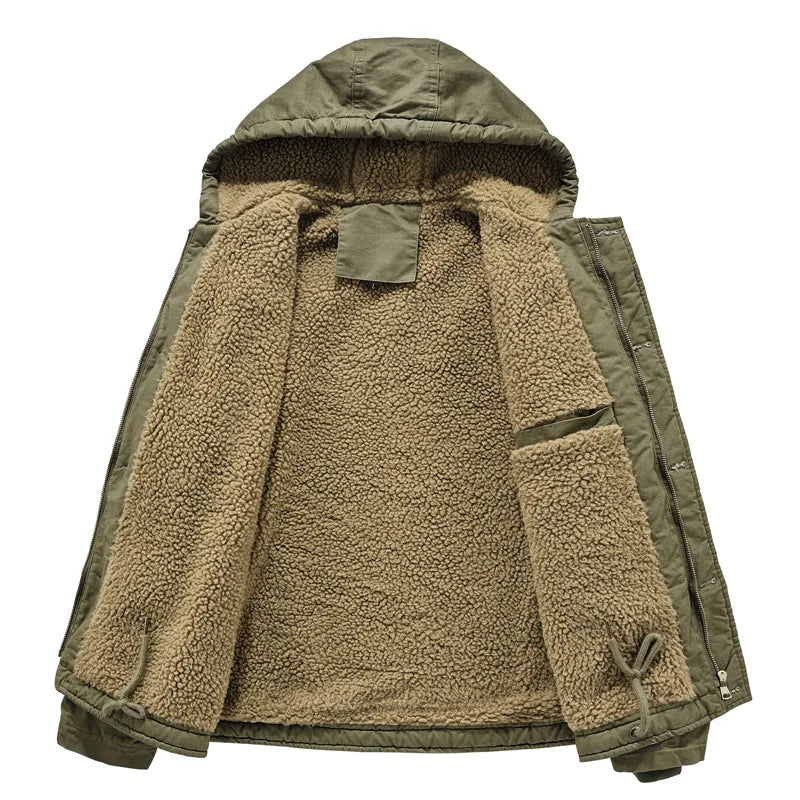 2025 New High-quality fall/winter outerwear men's outdoor casual windproof hooded pullover loose fleece work jacket male