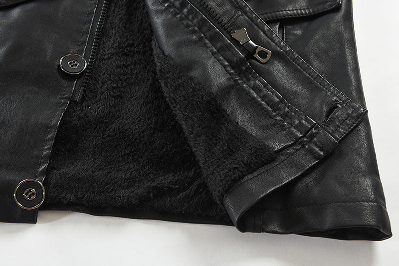 New High Quality Jacket Men's Street Windbreaker Coat Men Leather Clothing Thick Jacket Fleece Men Casual Jacket PU