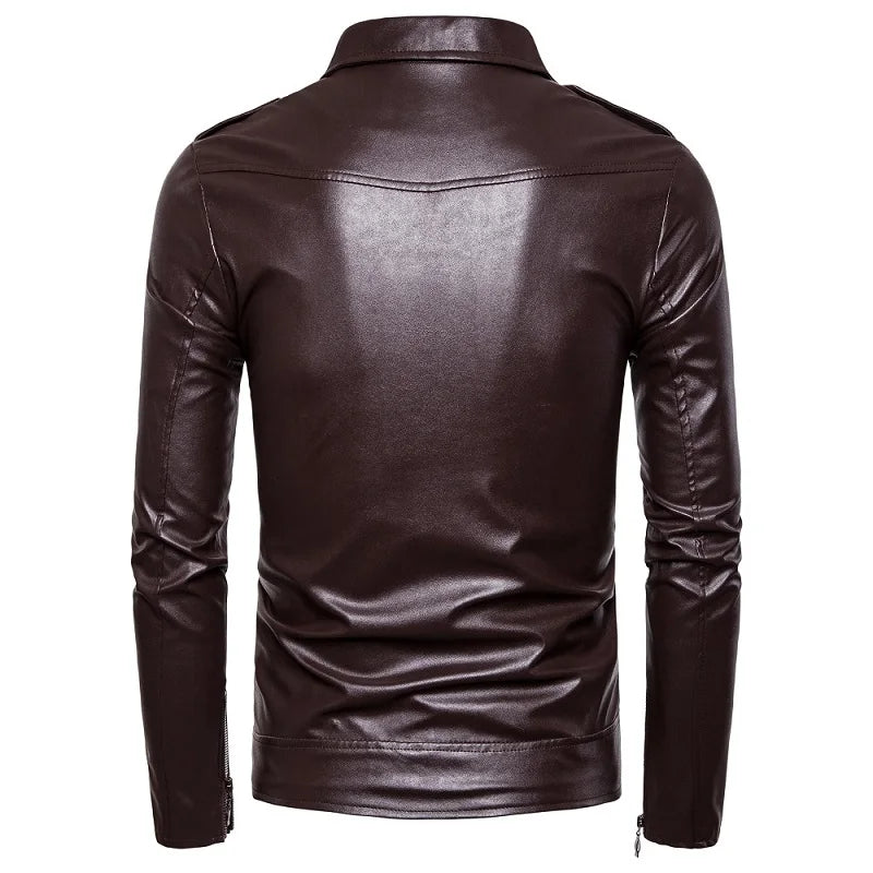 Mens Leather Jackets New White Black Casual Lapel Slim Fit Diagonal Zipper Motorcycle Pu Leather Jacket Coat Mens Jackets