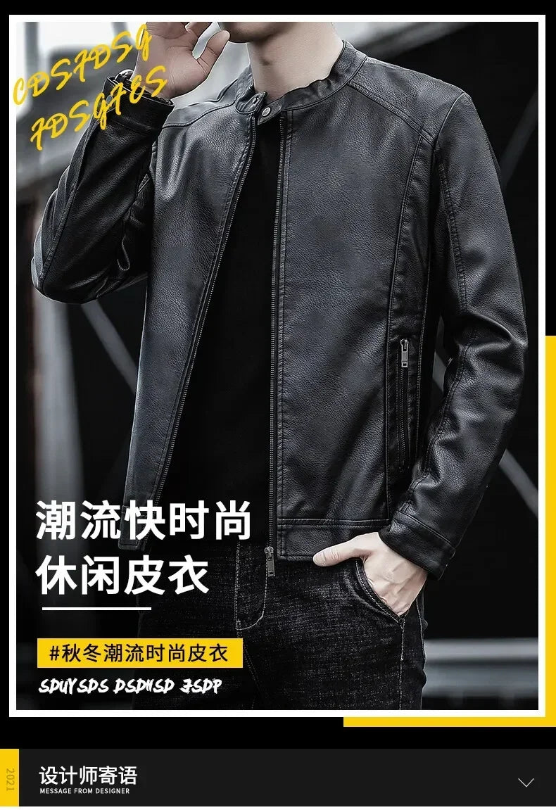 New Men's Motorcycle Leather Jacket Slim Men Leather Jacket Outer Wear Clothing For Male PU Leather Jackets Thin Business Jacket