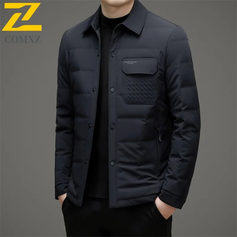 COMXZ Mens Puffer Jacket Casual Turndown Collar Commuting Office Lightweight Coat Travel Single-breasted Warm Autumn Winter Coat