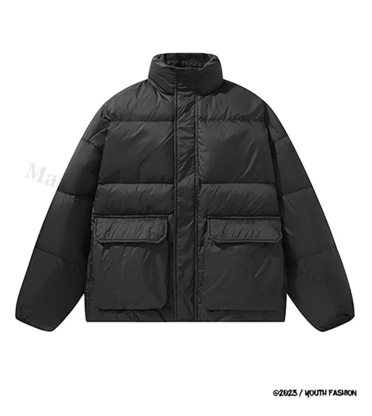 COMXZ Luxury Down Jacket Stand Collar Fake Two-Piece Cold Protection Coat Hiking Travel Winter Wear Lightweight Puffer Jacket