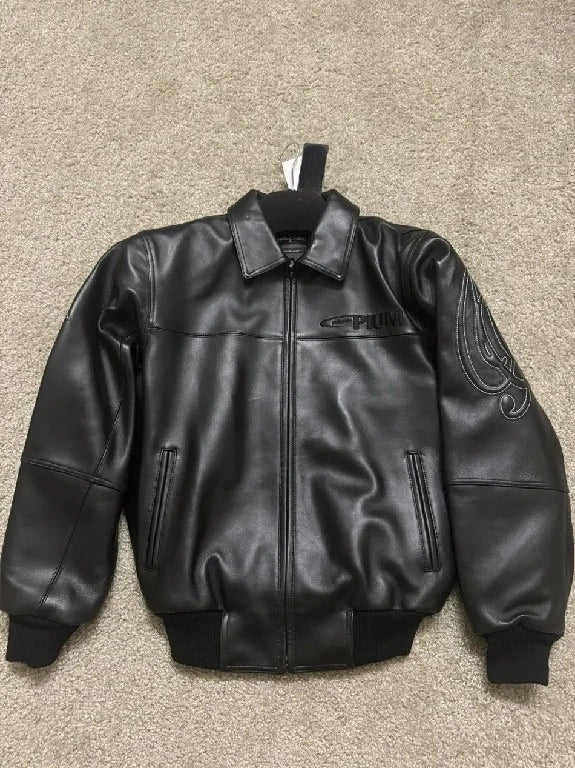 Street Style American Y2K Retro Rivet Leather Jacket Mens Letter Embroidered Hollow Oversized Coat Punk Rock Motorcycle Clothing