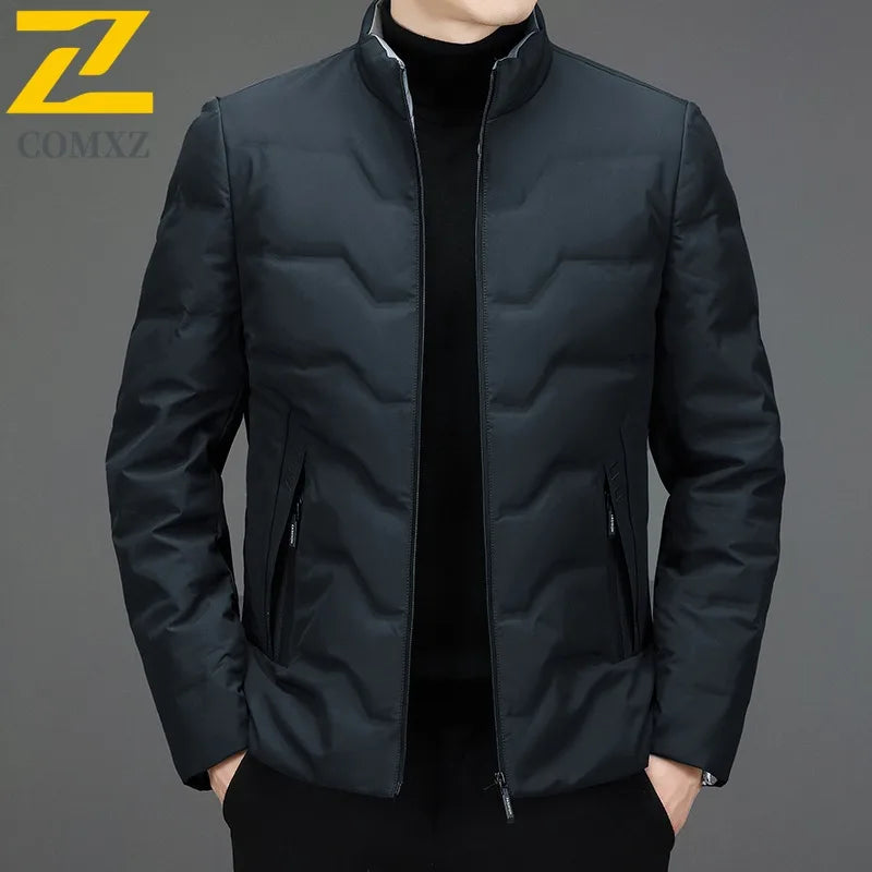 COMXZ Mens Down Jacket 2025 New Classic Solid Color Outdoor Camping Windproof Parka Fashion Lightweight Warm Autumn Winter Coat