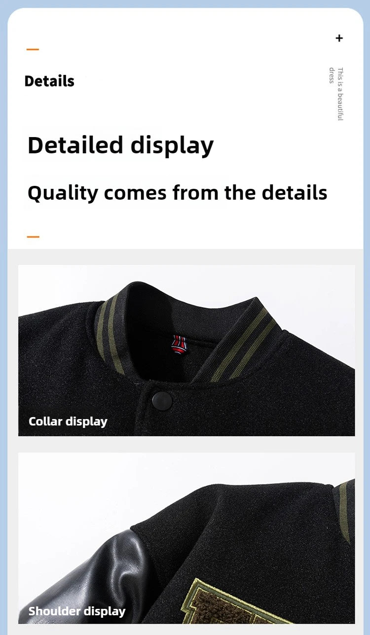 Winter Varsity Jacket Man Leather Sleeves Letter Embroidery Jacket Racing Motorcycle Woolen Coat Button Thick Warm Cool Original