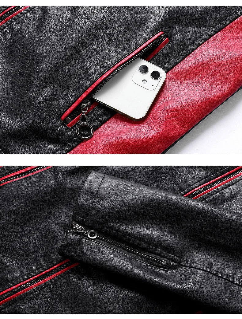 Men Stand Collar Motorcycle Leather Jackets Slim Fit PU Leather Coats Quality New Fashion Male Autumn Casual Leather Jackets 5XL