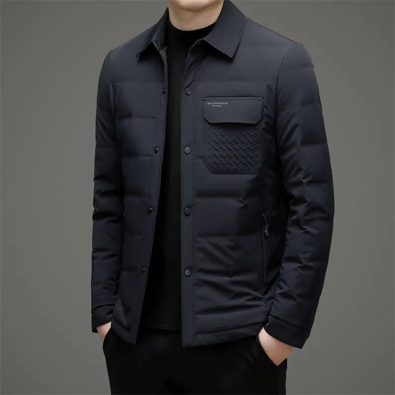 COMXZ Mens Puffer Jacket Casual Turndown Collar Commuting Office Lightweight Coat Travel Single-breasted Warm Autumn Winter Coat