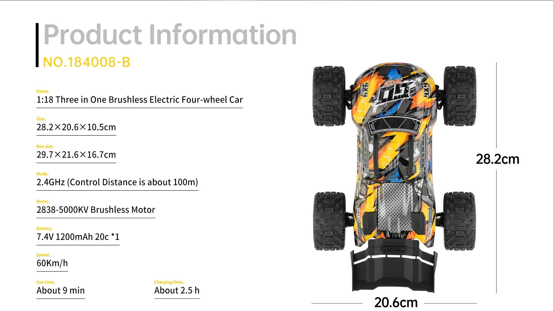 Wltoys 184008 1/18 Scale 2.4G RC Car Brushless Motor ESC 4WD Off-Road High Speed 60Km/H 3-in-1 Racing Toy for Boys