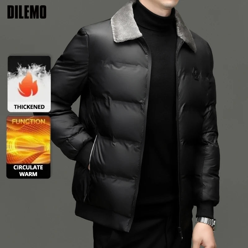 Top Grade Middle-aged Men Bubble Puffer Windbreaker Coat Parka Jacket Winter Plus Velvet Thickened Short Outerwear