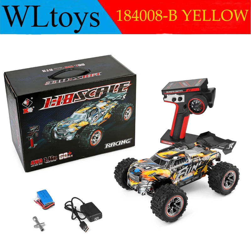 Wltoys 184008 1/18 Scale 2.4G RC Car Brushless Motor ESC 4WD Off-Road High Speed 60Km/H 3-in-1 Racing Toy for Boys