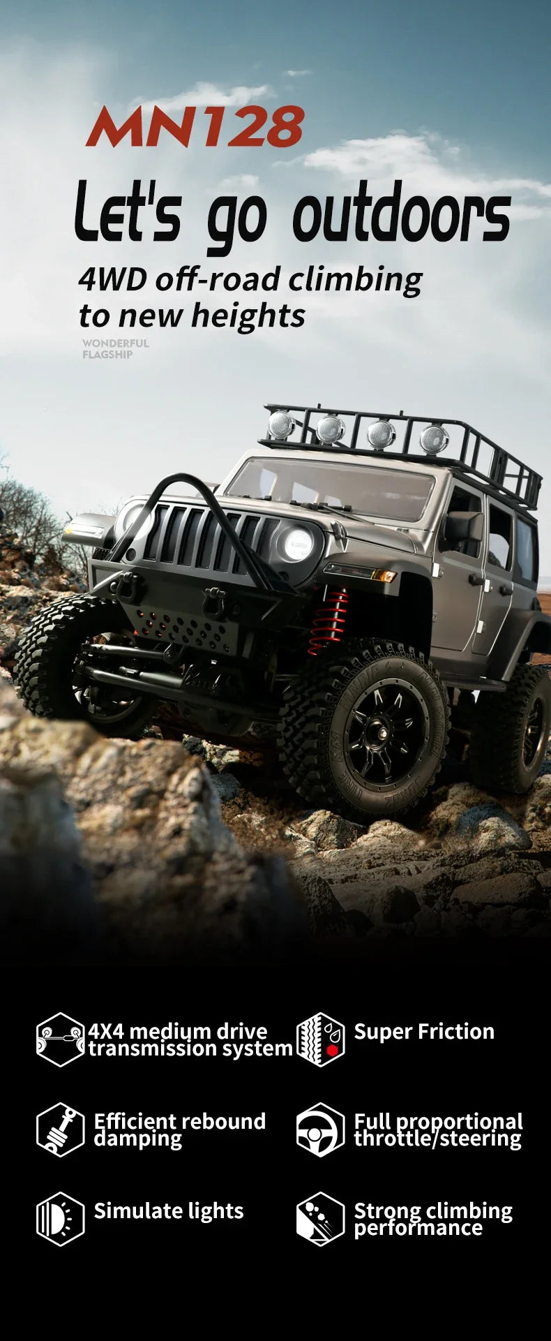 MN MODEL 1:12 Panda RC 4X4 Diving Wading Off-road Car Rock Crawler All Terrain Vehicle Buggy SUV Climbing Truck Toy for Adult